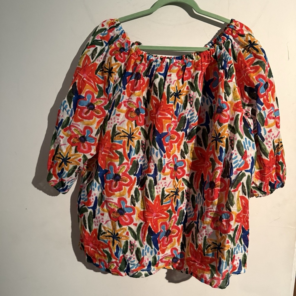 Hester & Orchard 2X Plus Size Linen Blend Top Lagenlook Boho Colorful Relaxed - Picture 5 of 5